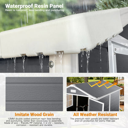 6ft x 6ft Plastic Outdoor Storage with Floor and Lockable Door Plastic Garden Shed for Backyard, Lawn, Gray