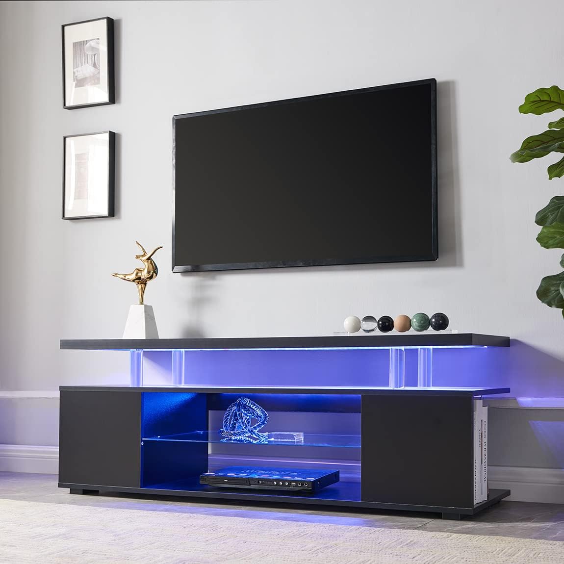 TV Stand for 60 Inch TV LED Gaming Entertainment Center Media Storage Console Table with Large Side Cabinet for Living Room( Black)