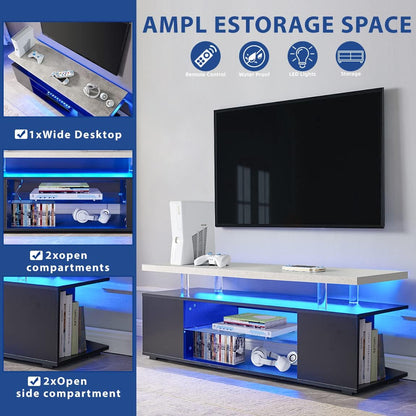 TV Stand for 60 Inch TV LED Gaming Entertainment Center Media Storage Console Table with Large Side Cabinet for Living Room( Black+Gray)