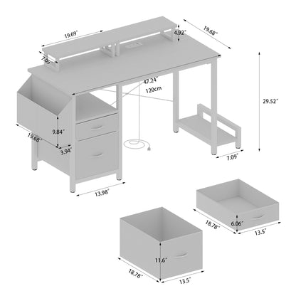 47.3"office desk with power outlet,2 Monitor Stands,2 drawers,Side Pocket,Easy to Assemble,Frame stability Reversible,use for home desk, computer desk, game table,White