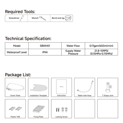 Smart Bidet Toilet Seat Adjustable Heated Seat with Water Temperature and Pressure Adjustment Portable Bidet with Automatic Nozzle Cleaning