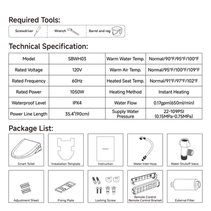Smart Bidet Toilet Seat with Side Knob Adjustable Heated Seat with Water Temperature and Pressure Adjustment Portable Bidet with Automatic Nozzle Cleaning
