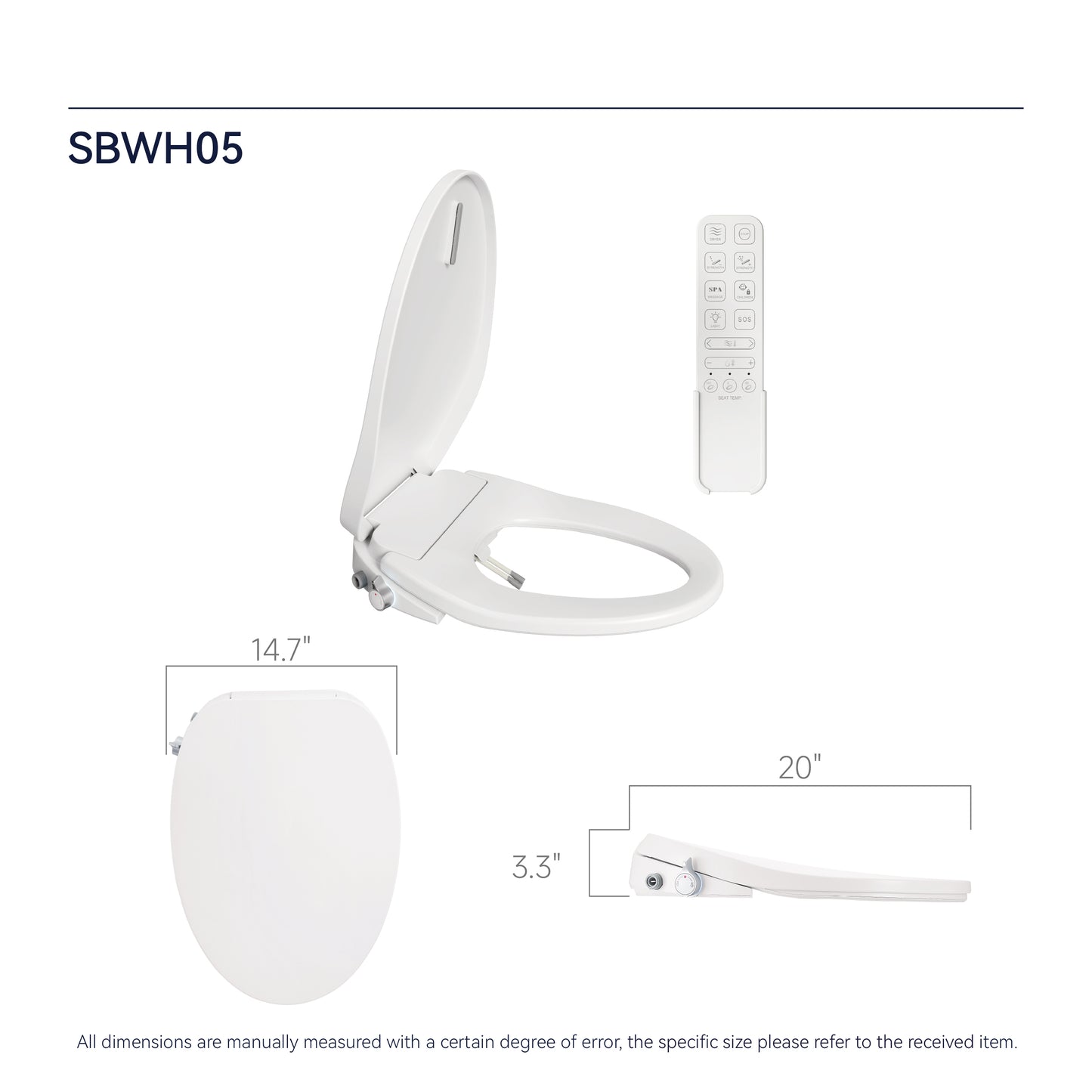 Electric Cushion Toilet Seat, Warm Water with Air Dryer, Heated Seat with Sensor and Slow Closing Cover, Strong and Weak Massage Cleaning, Night Light, Remote Control,