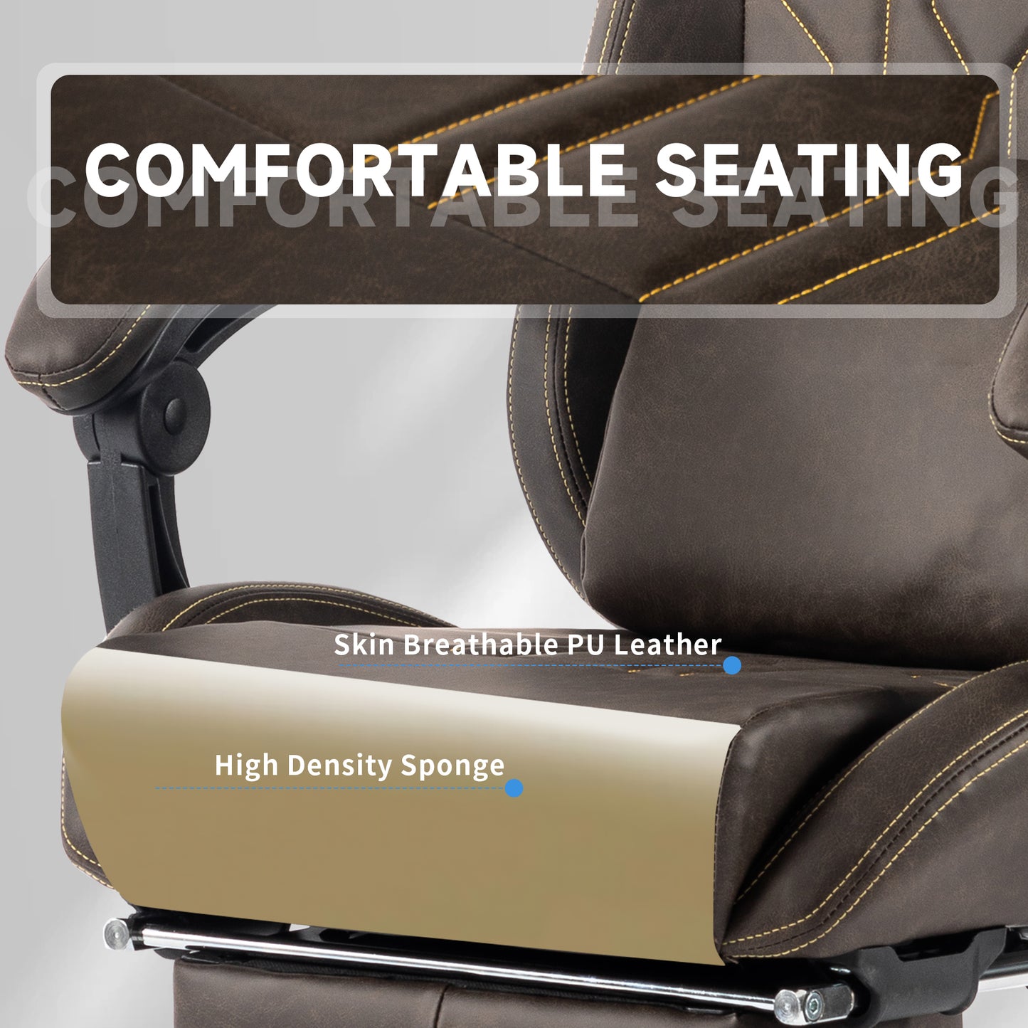 Gaming Chair, Video Game Chair with Massage Lumbar Support and Footrest, Comfortable Ergonomic Computer Chair with Linkage Armrests, Height Adjustable Racing Game Chair Pu Leather for Adults,Brown