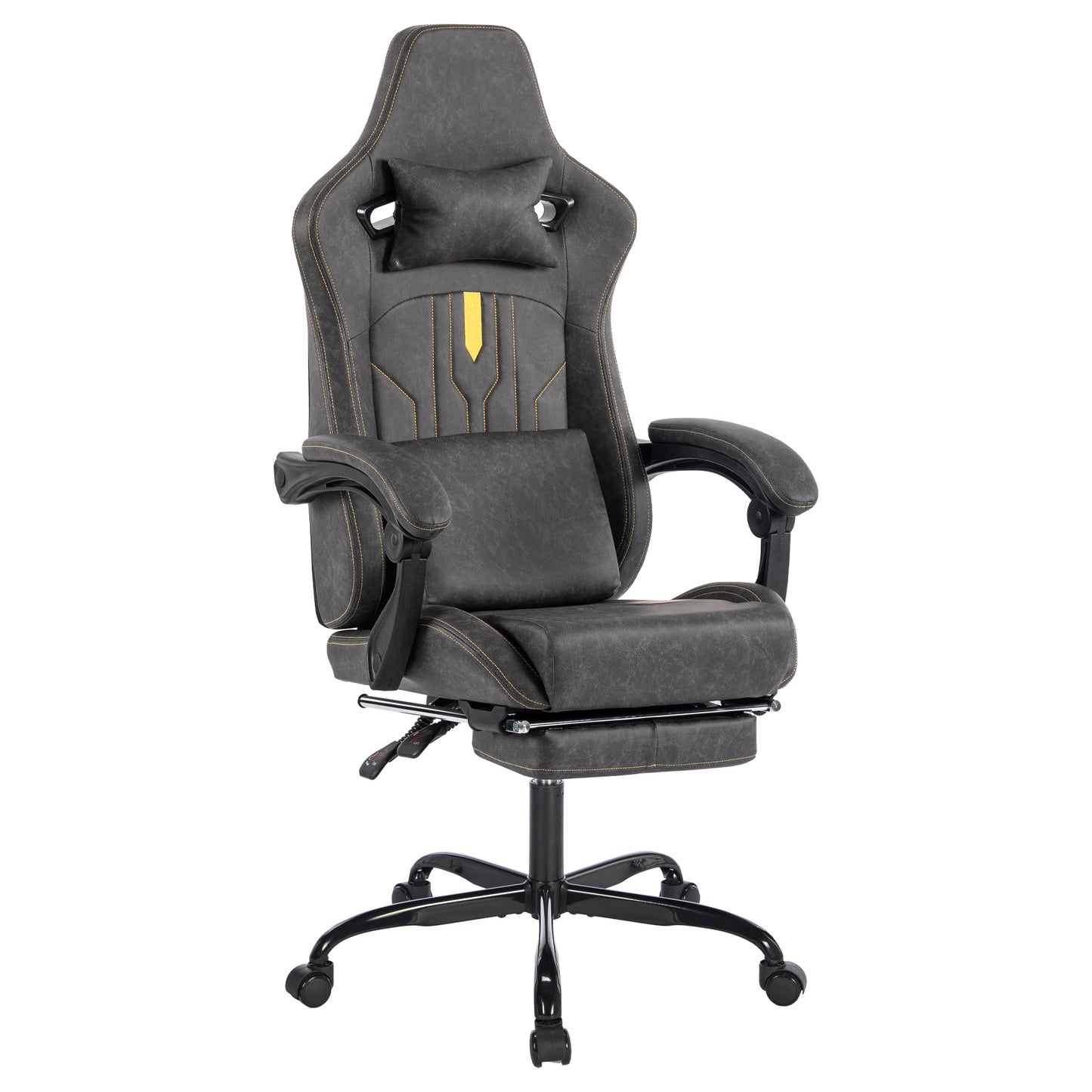 Gaming Chair, Video Game Chair with Massage Lumbar Support and Footrest, Comfortable Ergonomic Computer Chair with Linkage Armrests, Height Adjustable Racing Game Chair Pu Leather for Adults, Grey