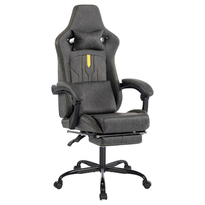 Gaming Chair, Video Game Chair with Massage Lumbar Support and Footrest, Comfortable Ergonomic Computer Chair with Linkage Armrests, Height Adjustable Racing Game Chair Pu Leather for Adults, Grey