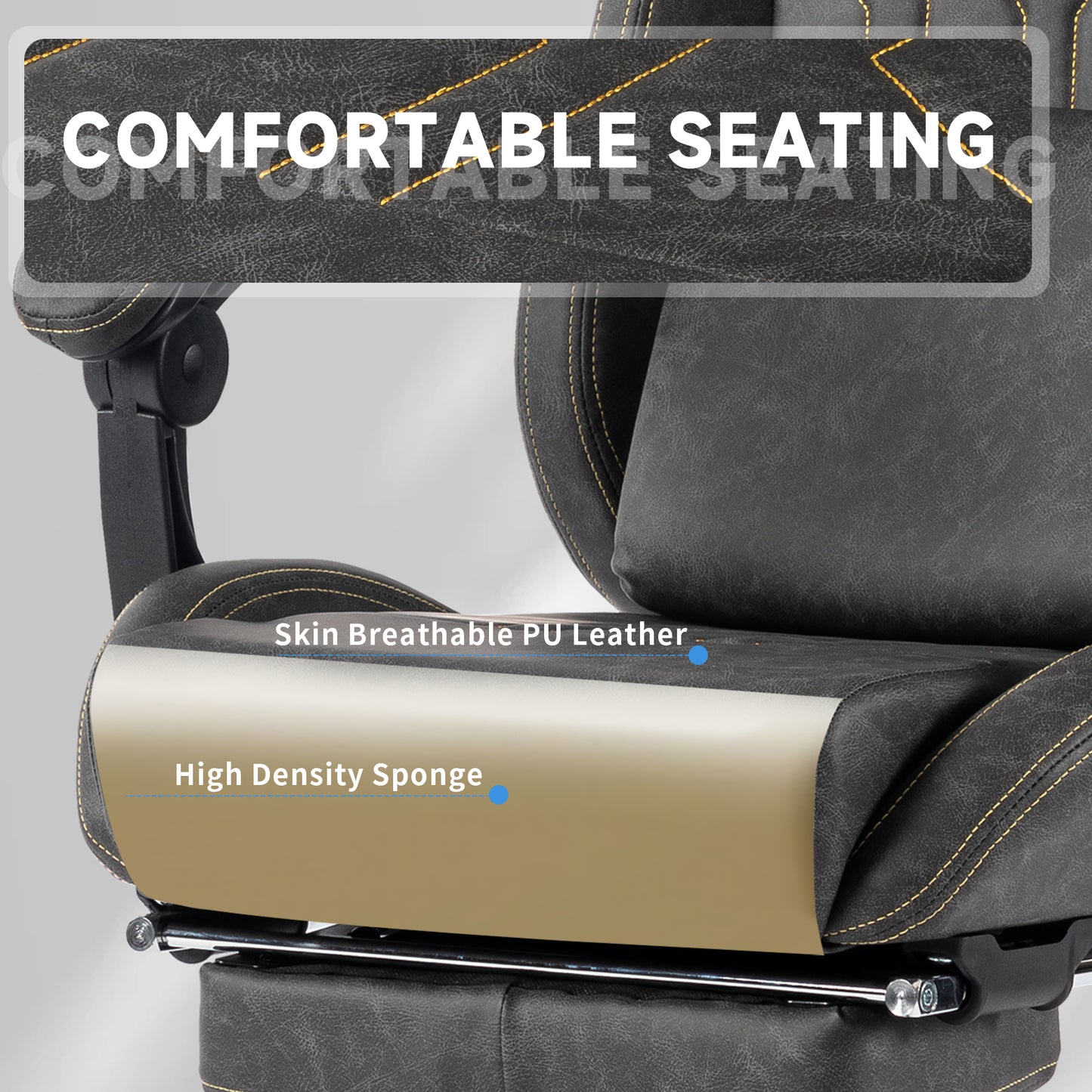 Gaming Chair, Video Game Chair with Massage Lumbar Support and Footrest, Comfortable Ergonomic Computer Chair with Linkage Armrests, Height Adjustable Racing Game Chair Pu Leather for Adults, Grey