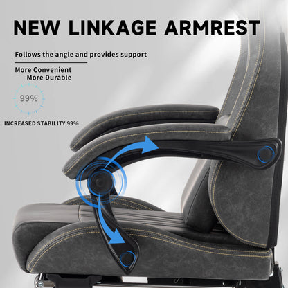 Gaming Chair, Video Game Chair with Massage Lumbar Support and Footrest, Comfortable Ergonomic Computer Chair with Linkage Armrests, Height Adjustable Racing Game Chair Pu Leather for Adults, Grey