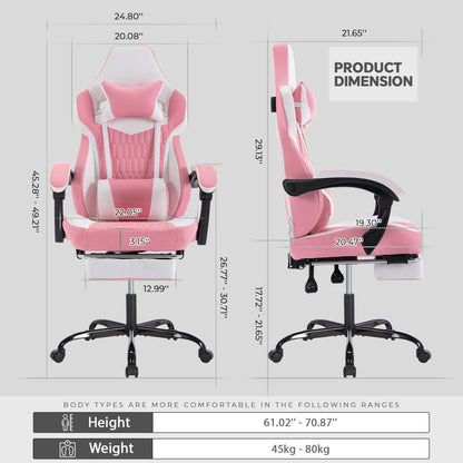 Gaming Chair with Footrest, High Back Gaming Chairs PVC Leather Ergonomic Gamer Chair with Adjustable Headrest Lumbar Support Racing Style Video Gaming Chair for Office/Home (Pink)