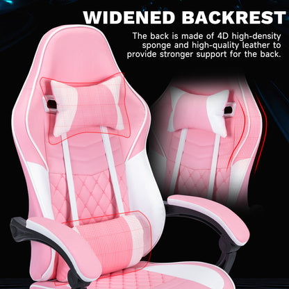 Ergonomic Video Gamer Chairs,Computer Gaming Chairs with Massage Lumbar Support and footrest,Racing Style Computer Chair Adjustable Headrest for Adults,Pink White