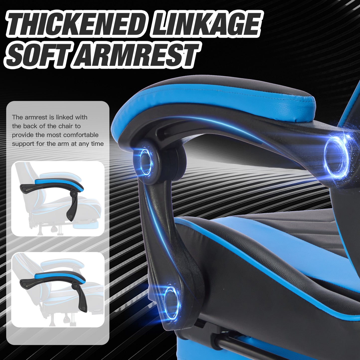 Gaming Chair with Footrest, Ergonomic Computer Chair with Headrest and Lumbar Support, Breathable Material Height Adjustable Video Game Chairs for Adults, Blackblue