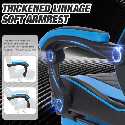 Gaming Chair with Footrest, Ergonomic Computer Chair with Headrest and Lumbar Support, Breathable Material Height Adjustable Video Game Chairs for Adults, Blackblue