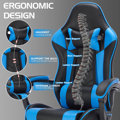 Gaming Chair with Footrest, Ergonomic Computer Chair with Headrest and Lumbar Support, Breathable Material Height Adjustable Video Game Chairs for Adults, Blackblue