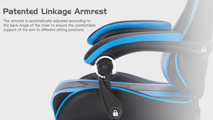 Gaming Chair with Footrest, Ergonomic Computer Chair with Headrest and Lumbar Support, Breathable Material Height Adjustable Video Game Chairs for Adults, Blackblue