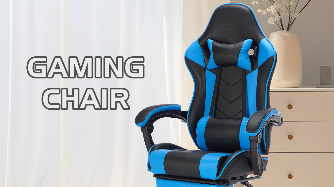 Gaming Chair with Footrest, Ergonomic Computer Chair with Headrest and Lumbar Support, Breathable Material Height Adjustable Video Game Chairs for Adults, Blackblue