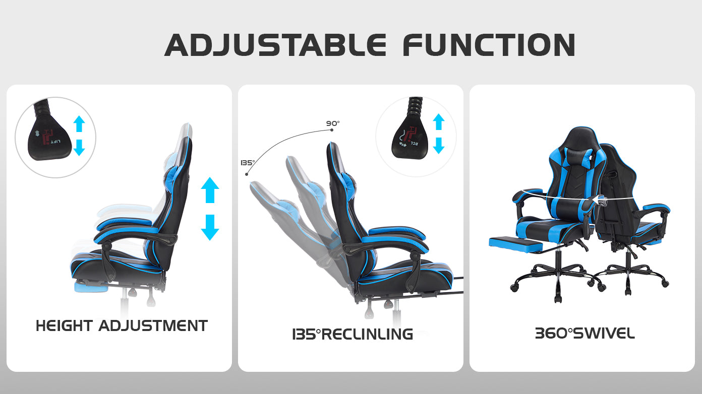 Gaming Chair with Footrest, Ergonomic Computer Chair with Headrest and Lumbar Support, Breathable Material Height Adjustable Video Game Chairs for Adults, Blackblue