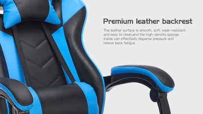 Gaming Chair with Footrest, Ergonomic Computer Chair with Headrest and Lumbar Support, Breathable Material Height Adjustable Video Game Chairs for Adults, Blackblue