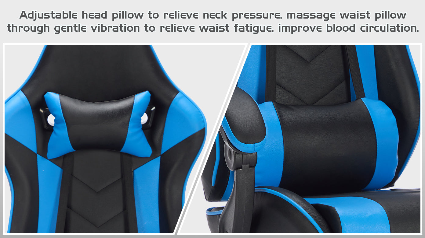 Gaming Chair with Footrest, Ergonomic Computer Chair with Headrest and Lumbar Support, Breathable Material Height Adjustable Video Game Chairs for Adults, Blackblue