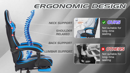 Gaming Chair with Footrest, Ergonomic Computer Chair with Headrest and Lumbar Support, Breathable Material Height Adjustable Video Game Chairs for Adults, Blackblue