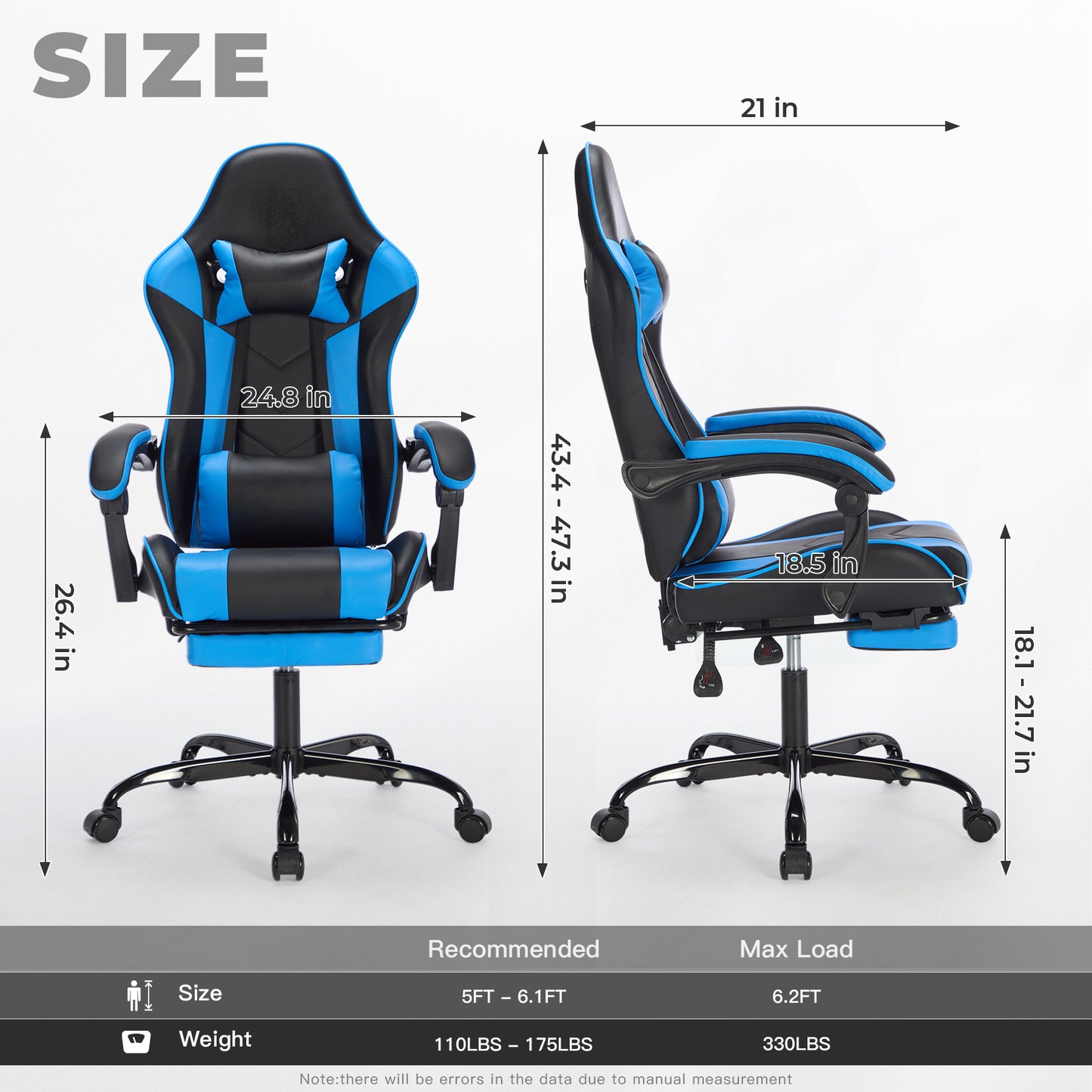 Gaming Chair with Footrest, Ergonomic Computer Chair with Headrest and Lumbar Support, Breathable Material Height Adjustable Video Game Chairs for Adults, Blackblue