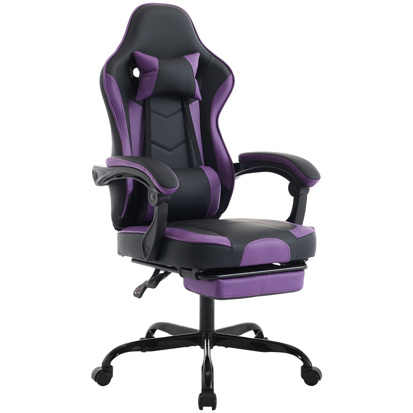 Gaming Chair, Ergonomic Computer Chair with Footrest and Massage Lumbar Support, Height Adjustable Swivel Video Game Chair for Adults, 300lb Max, Black Purple