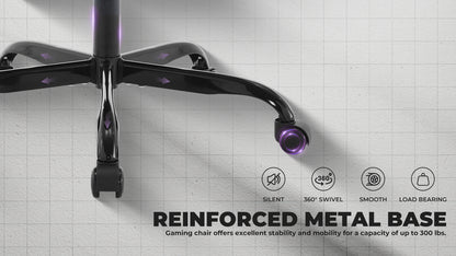 Gaming Chair, Ergonomic Computer Chair with Footrest and Massage Lumbar Support, Height Adjustable Swivel Video Game Chair for Adults, 300lb Max, Black Purple