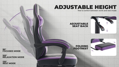 Gaming Chair, Ergonomic Computer Chair with Footrest and Massage Lumbar Support, Height Adjustable Swivel Video Game Chair for Adults, 300lb Max, Black Purple