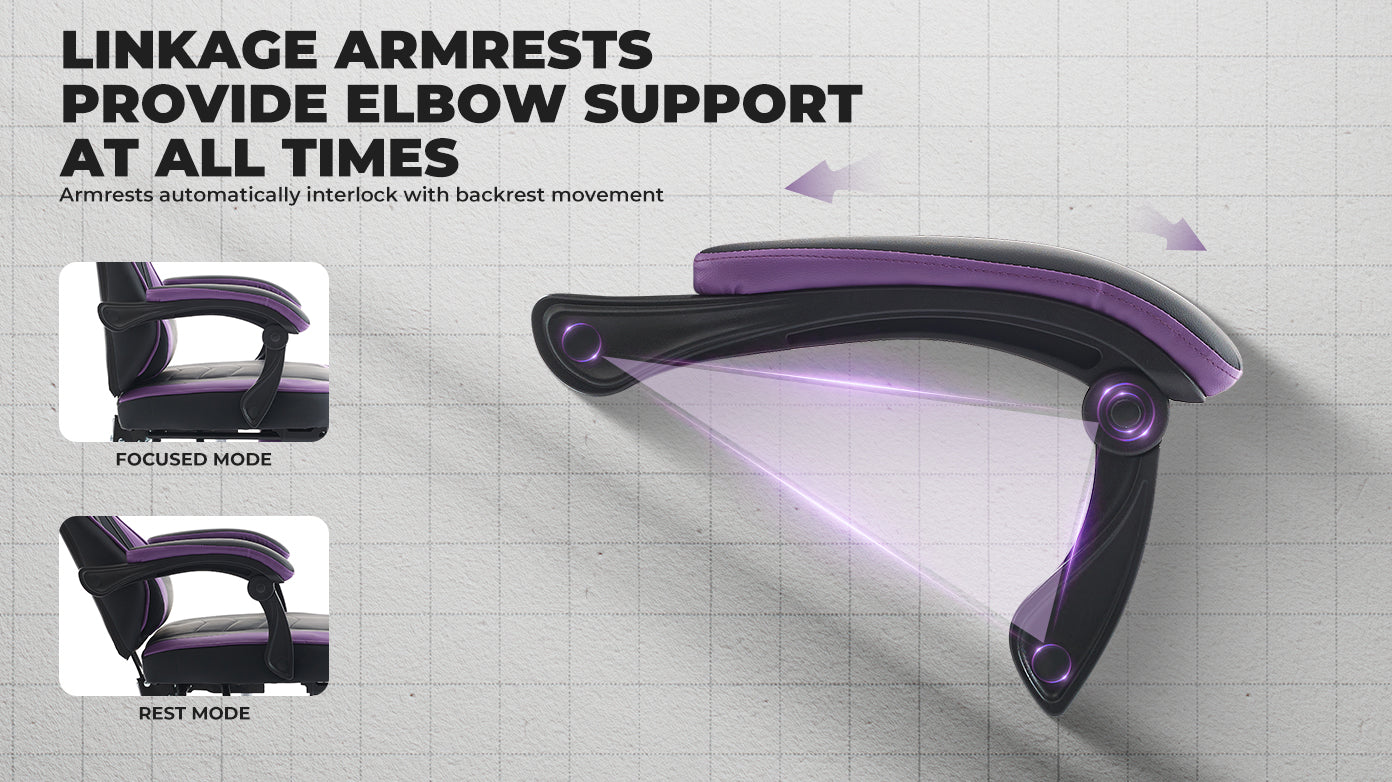 Gaming Chair, Ergonomic Computer Chair with Footrest and Massage Lumbar Support, Height Adjustable Swivel Video Game Chair for Adults, 300lb Max, Black Purple