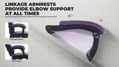 Gaming Chair, Ergonomic Computer Chair with Footrest and Massage Lumbar Support, Height Adjustable Swivel Video Game Chair for Adults, 300lb Max, Black Purple