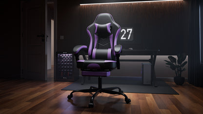Gaming Chair, Ergonomic Computer Chair with Footrest and Massage Lumbar Support, Height Adjustable Swivel Video Game Chair for Adults, 300lb Max, Black Purple