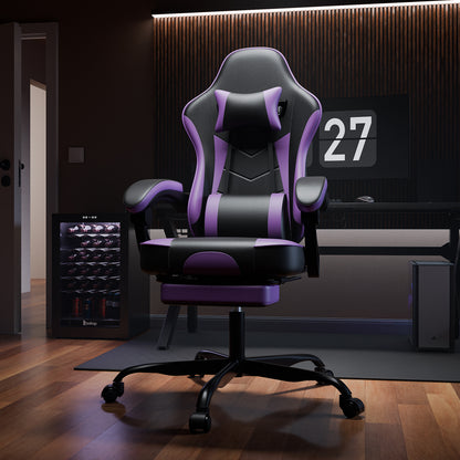 Gaming Chair, Ergonomic Computer Chair with Footrest and Massage Lumbar Support, Height Adjustable Swivel Video Game Chair for Adults, 300lb Max, Black Purple
