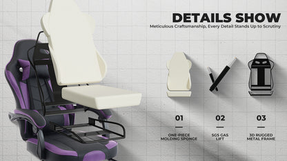 Gaming Chair, Ergonomic Computer Chair with Footrest and Massage Lumbar Support, Height Adjustable Swivel Video Game Chair for Adults, 300lb Max, Black Purple