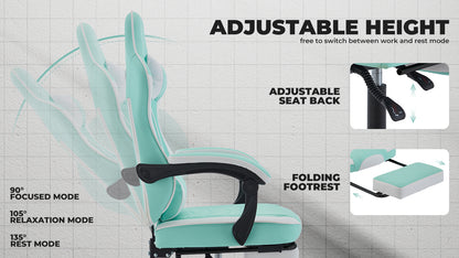 Gaming Chair, Ergonomic Computer Chair with Footrest and Massage Lumbar Support, Height Adjustable Swivel Video Game Chair for Adults, 300lb Max, Green