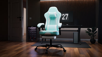 Gaming Chair, Ergonomic Computer Chair with Footrest and Massage Lumbar Support, Height Adjustable Swivel Video Game Chair for Adults, 300lb Max, Green