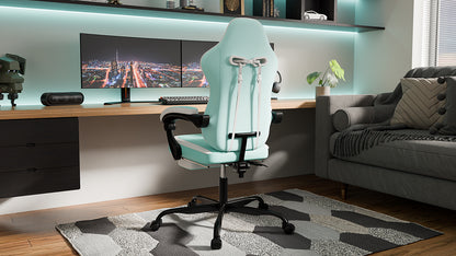 Gaming Chair, Ergonomic Computer Chair with Footrest and Massage Lumbar Support, Height Adjustable Swivel Video Game Chair for Adults, 300lb Max, Green