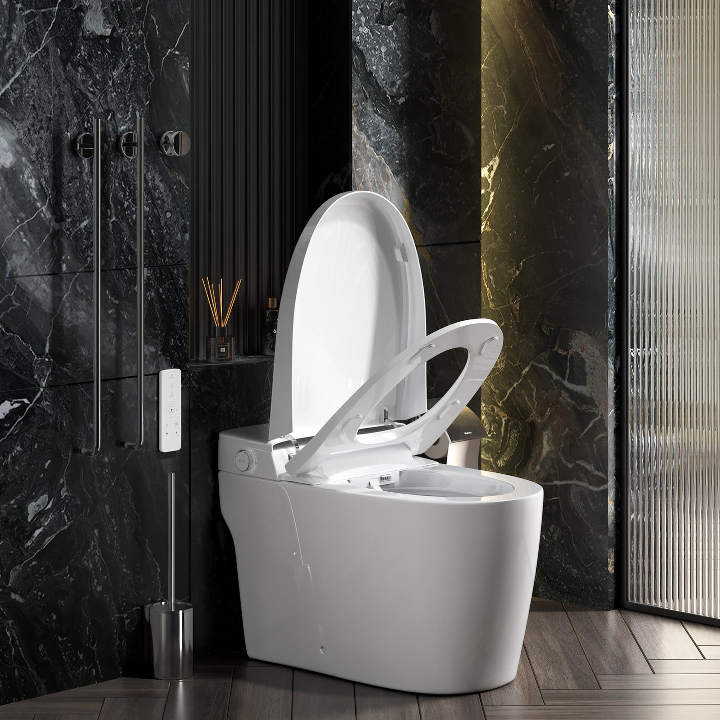 One Piece Bidet Toilet for Bathrooms Smart Bidet Toilet with Warm Air Dryer Heated Seat LED Night Light Auto Open/Close Toilet