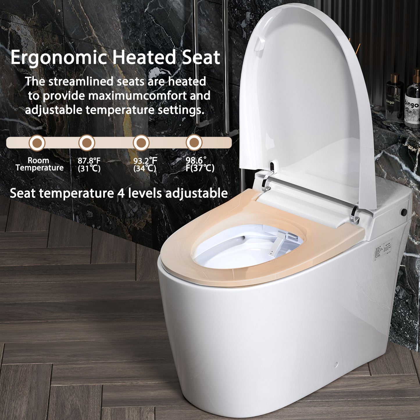 One Piece Bidet Toilet for Bathrooms Smart Bidet Toilet with Warm Air Dryer Heated Seat LED Night Light Auto Open/Close Toilet