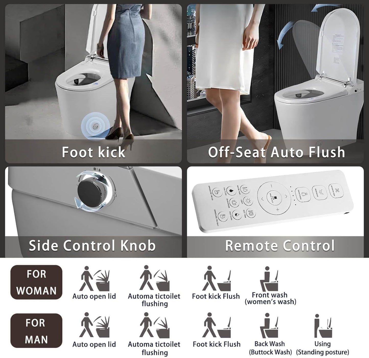 Smart Toilet Smart Bidet Toilet with Remote Control and Auto Open/Close Pump-assisted Flush Foot Sensor Operation Warm Water Heated Seat Air Dryer cUPC Certificated