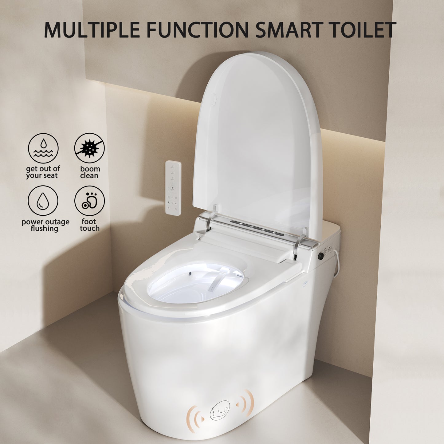 Smart Toilet Smart Bidet Toilet with Remote Control and Auto Open/Close Pump-assisted Flush Foot Sensor Operation Warm Water Heated Seat Air Dryer cUPC Certificated