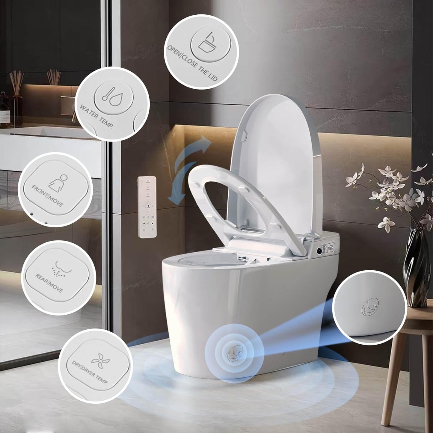 Smart Toilet Smart Bidet Toilet with Remote Control and Auto Open/Close Pump-assisted Flush Foot Sensor Operation Warm Water Heated Seat Air Dryer cUPC Certificated