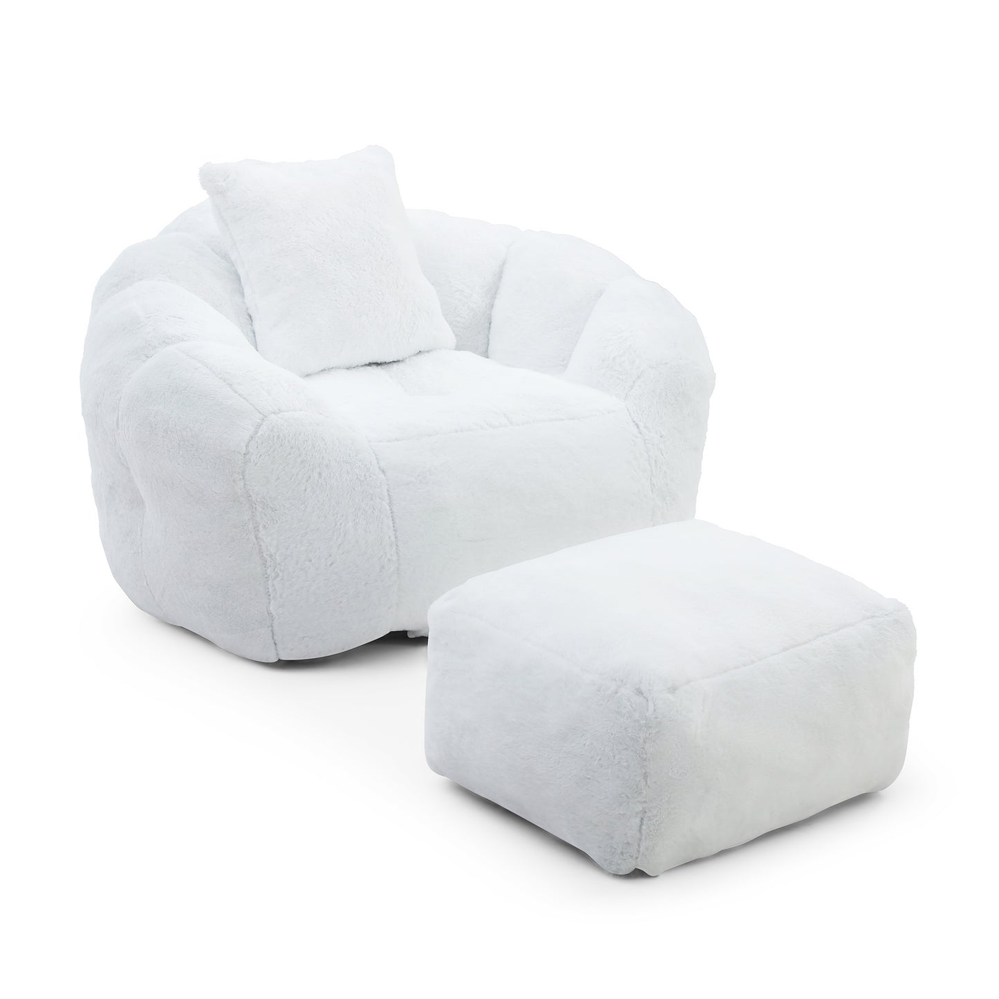 Giant Bean Bag Chair withFootstool, Oversized Bean Bag for Adults and Kids, Faux Fur Shell-Shaped Large Chair with Filler, Stuffed Big Accent Sofa, Floor Sofa for Gaming,Reading Living Room Bedroom