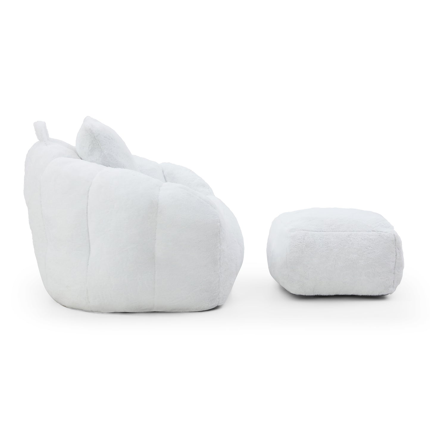 Giant Bean Bag Chair withFootstool, Oversized Bean Bag for Adults and Kids, Faux Fur Shell-Shaped Large Chair with Filler, Stuffed Big Accent Sofa, Floor Sofa for Gaming,Reading Living Room Bedroom