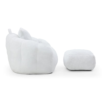 Giant Bean Bag Chair withFootstool, Oversized Bean Bag for Adults and Kids, Faux Fur Shell-Shaped Large Chair with Filler, Stuffed Big Accent Sofa, Floor Sofa for Gaming,Reading Living Room Bedroom