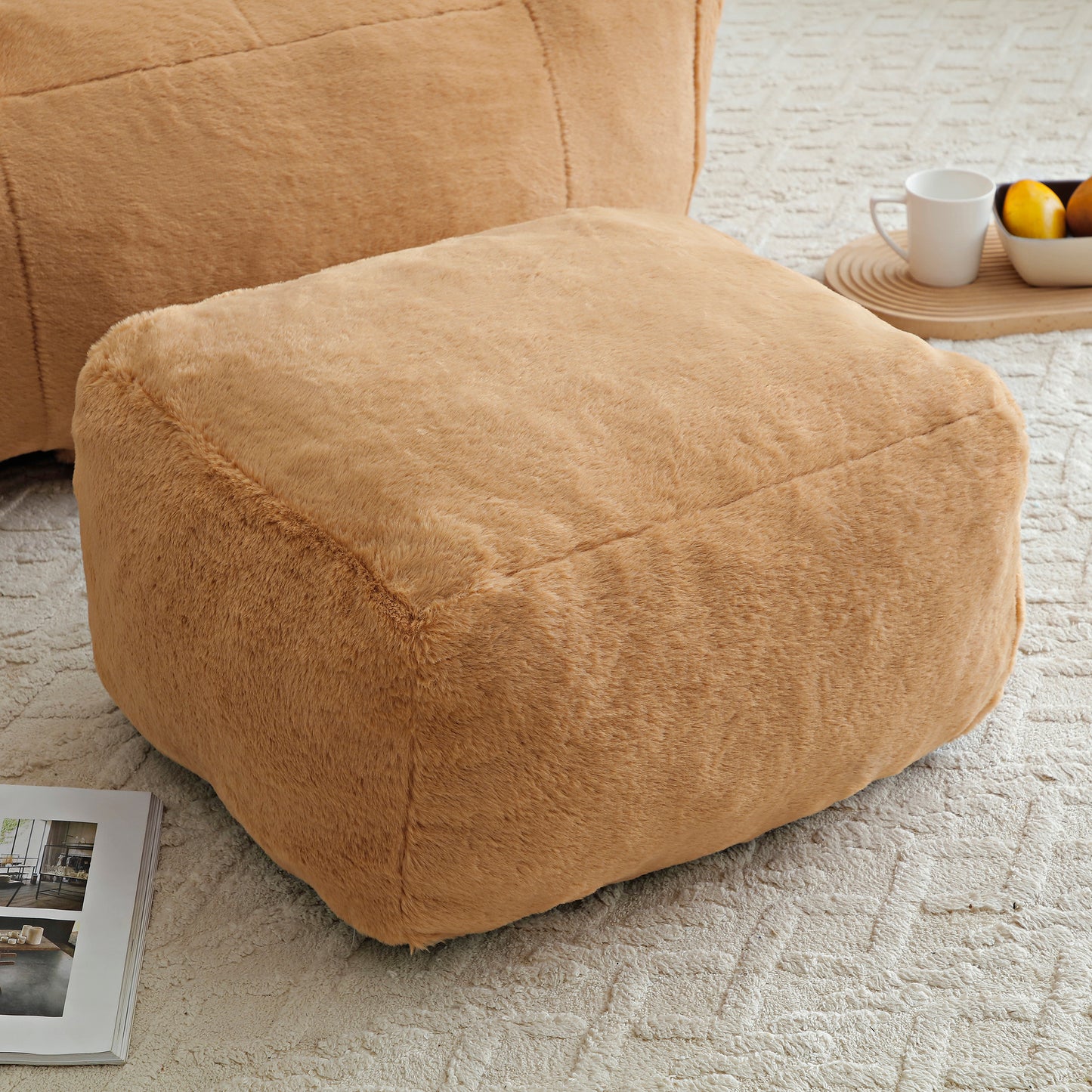 Giant Bean Bag Chair, Oversized Bean Bag Couch for Adults and Kids, Faux Fur Shell-Shaped Large Chair with Filler, Stuffed Big Accent Sofa Lounge Floor Sofa for Gaming,Reading Living Room Bedroom