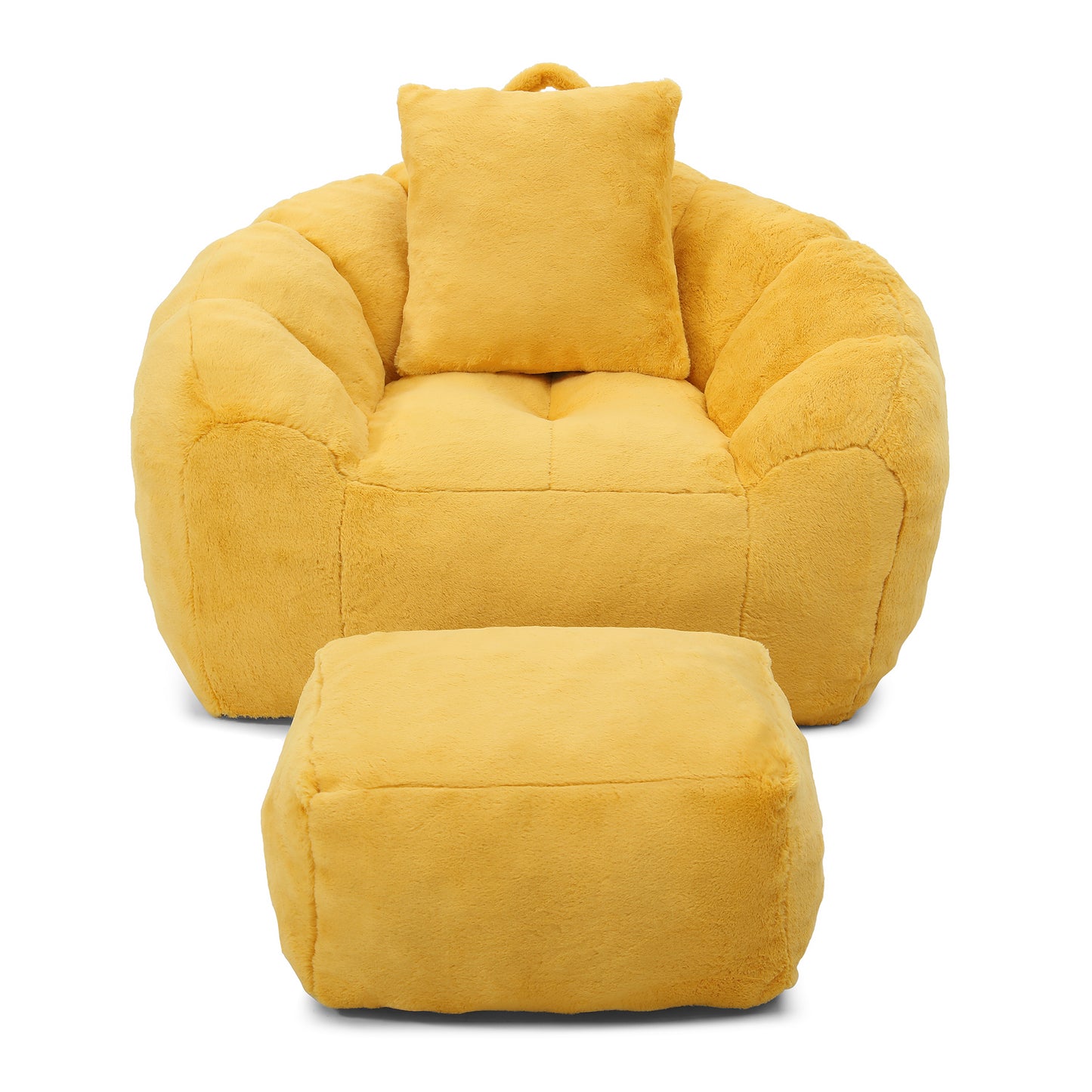 Giant Bean Bag Chair withFootstool, Oversized Bean Bag for Adults and Kids, Faux Fur Shell-Shaped Large Chair with Filler, Stuffed Big Accent Sofa, Floor Sofa for Gaming,Reading Living Room Bedroom