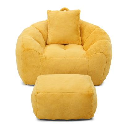 Giant Bean Bag Chair withFootstool, Oversized Bean Bag for Adults and Kids, Faux Fur Shell-Shaped Large Chair with Filler, Stuffed Big Accent Sofa, Floor Sofa for Gaming,Reading Living Room Bedroom