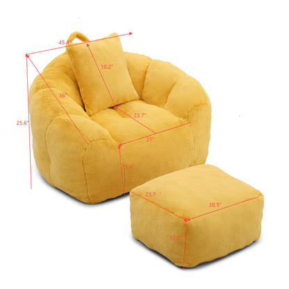 Giant Bean Bag Chair withFootstool, Oversized Bean Bag for Adults and Kids, Faux Fur Shell-Shaped Large Chair with Filler, Stuffed Big Accent Sofa, Floor Sofa for Gaming,Reading Living Room Bedroom