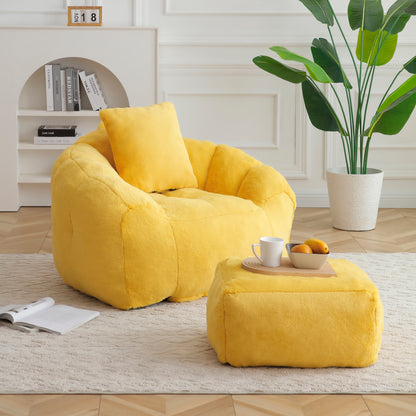 Giant Bean Bag Chair withFootstool, Oversized Bean Bag for Adults and Kids, Faux Fur Shell-Shaped Large Chair with Filler, Stuffed Big Accent Sofa, Floor Sofa for Gaming,Reading Living Room Bedroom