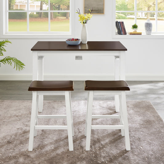 Bar Table and Chairs Set, 3 Piece Dining Table Set, Industrial Breakfast Table Set, for Living Room, Dining Room, Game Room-Antique grey white