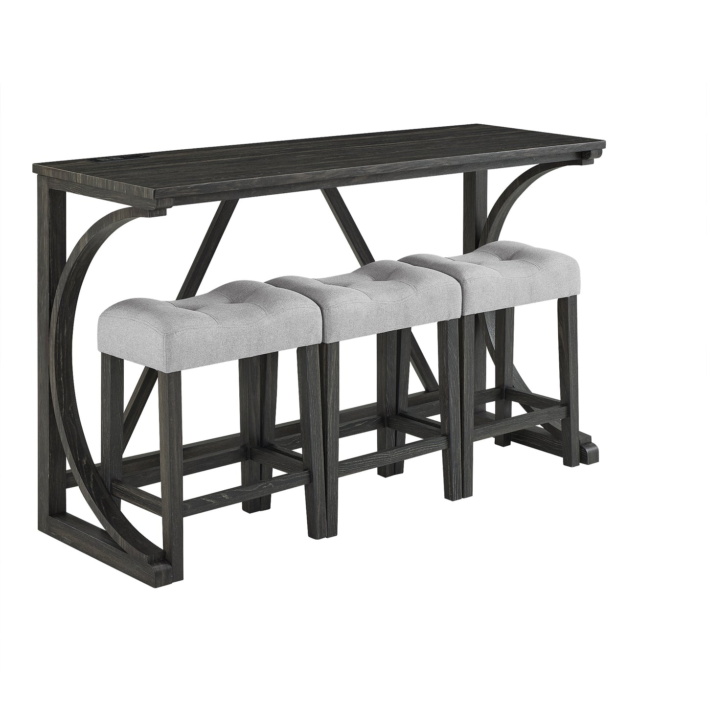 Bar Table Set with Power Outlet, Bar Table and Chairs Set, 4 Piece Dining Table Set, Industrial Breakfast Table Set, for Living Room, Dining Room, Game Room